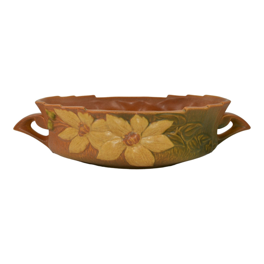 Roseville Clematis Brown 1944 Vintage Art Pottery Ceramic Console Bowl 458-10