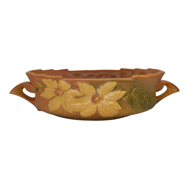 Roseville Clematis Brown 1944 Vintage Art Pottery Ceramic Console Bowl 458-10