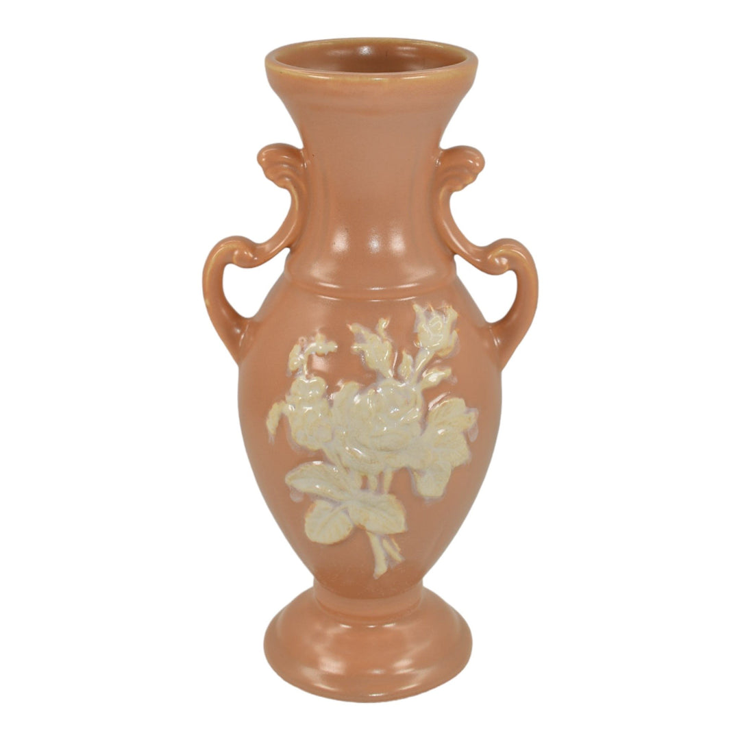 Weller Cameo Late 1930s Vintage Art Deco Pottery Handled Tan Ceramic Vase - Just Art Pottery