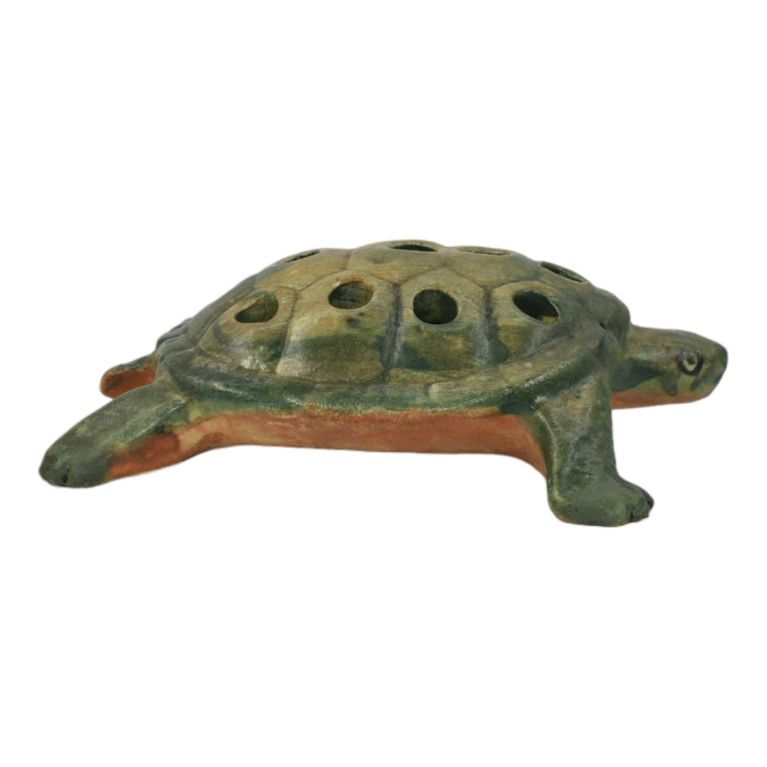 Weller Muskota 1920s Art Pottery Brown Green Figural Turtle Ceramic Flower Frog
