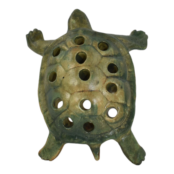 Weller Muskota 1920s Art Pottery Brown Green Figural Turtle Ceramic Flower Frog