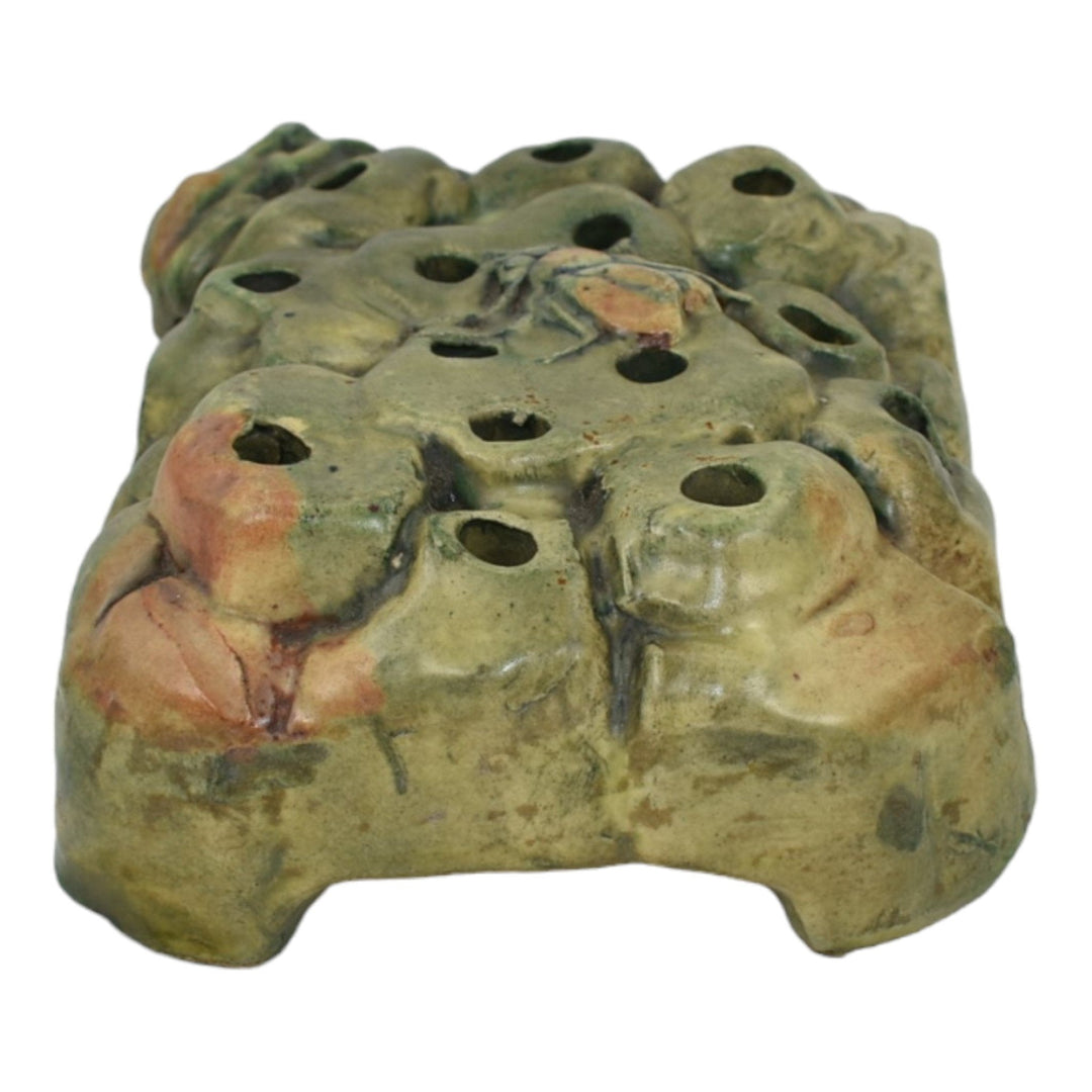 Weller Muskota 1920s Vintage Art Pottery Fly Frog And Rocks Ceramic Flower Frog
