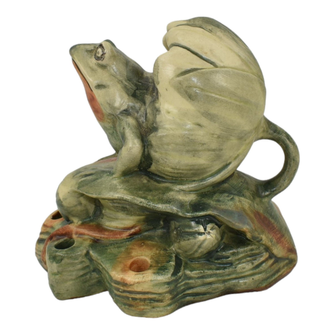Weller Muskota 1920s Art Pottery Colorful Frog In A Lily Ceramic Flower Frog
