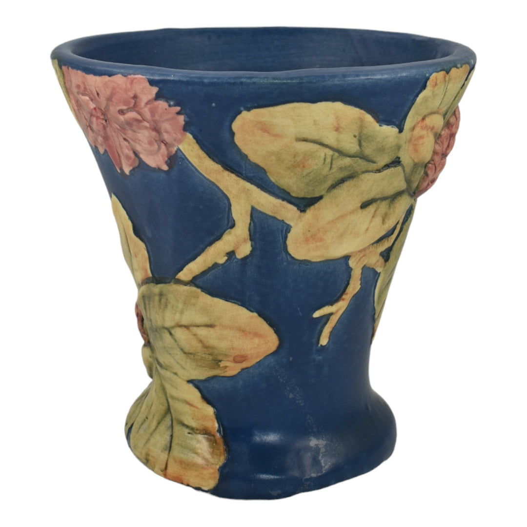Weller Flemish 1920s Vintage Art Pottery Blue Flaring Rim Ceramic Vase