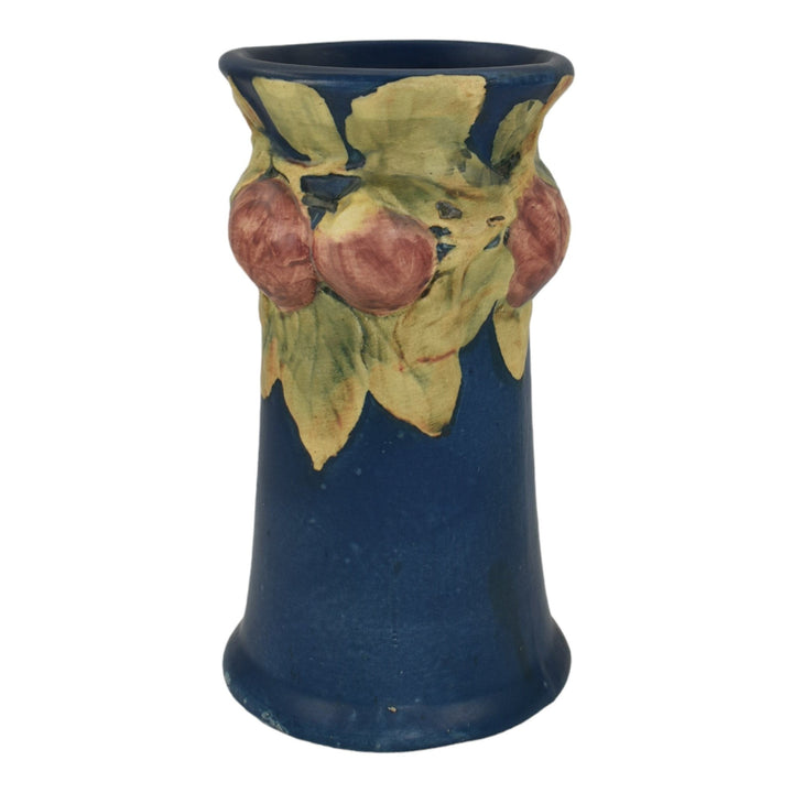 Weller Baldin 1915-20 Vintage Art Pottery Blue Red Apples Ceramic Vase
