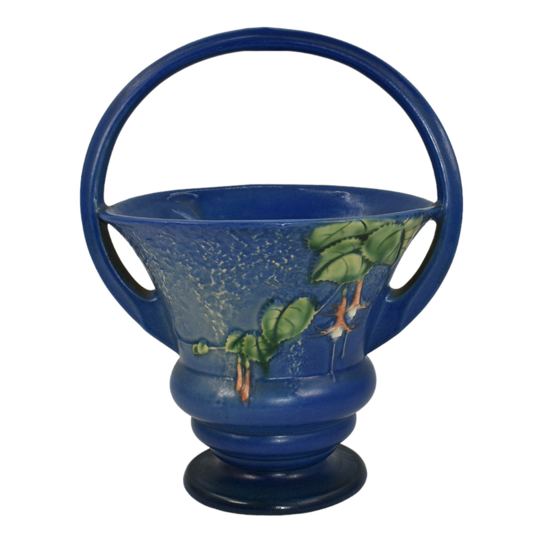 Roseville Fuchsia Blue 1938 Vintage Art Pottery Ceramic Basket 351-10