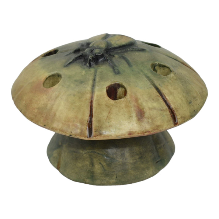 Weller Muskota 1920s Vintage Art Pottery Green Fly Mushroom Ceramic Flower Frog
