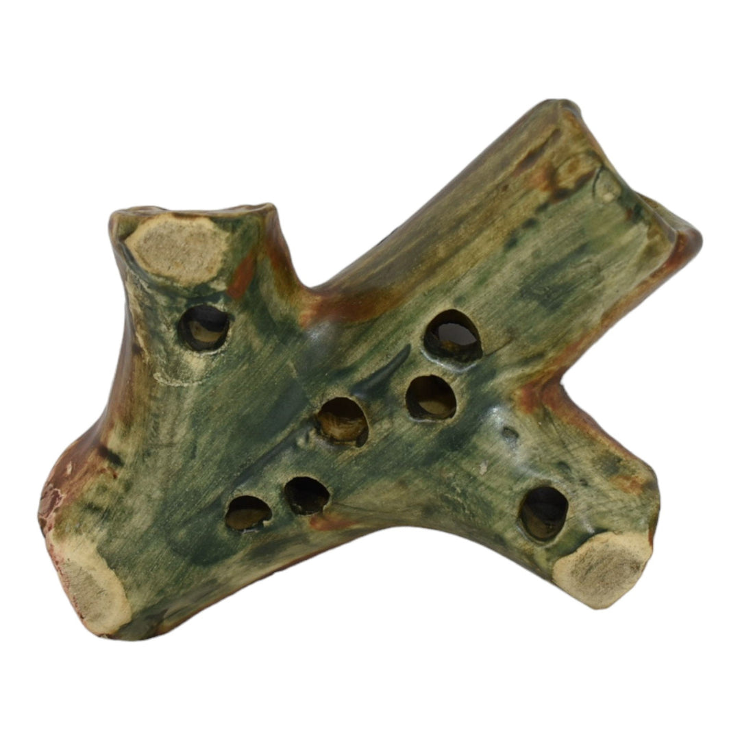 Weller Woodcraft 1920s Vintage Art Pottery Brown Log Branch Ceramic Flower Frog