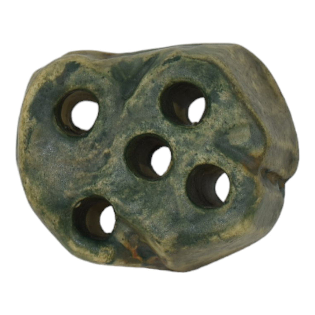 Weller Muskota 1920s Vintage Art Pottery Green Rock Ceramic Flower Frog
