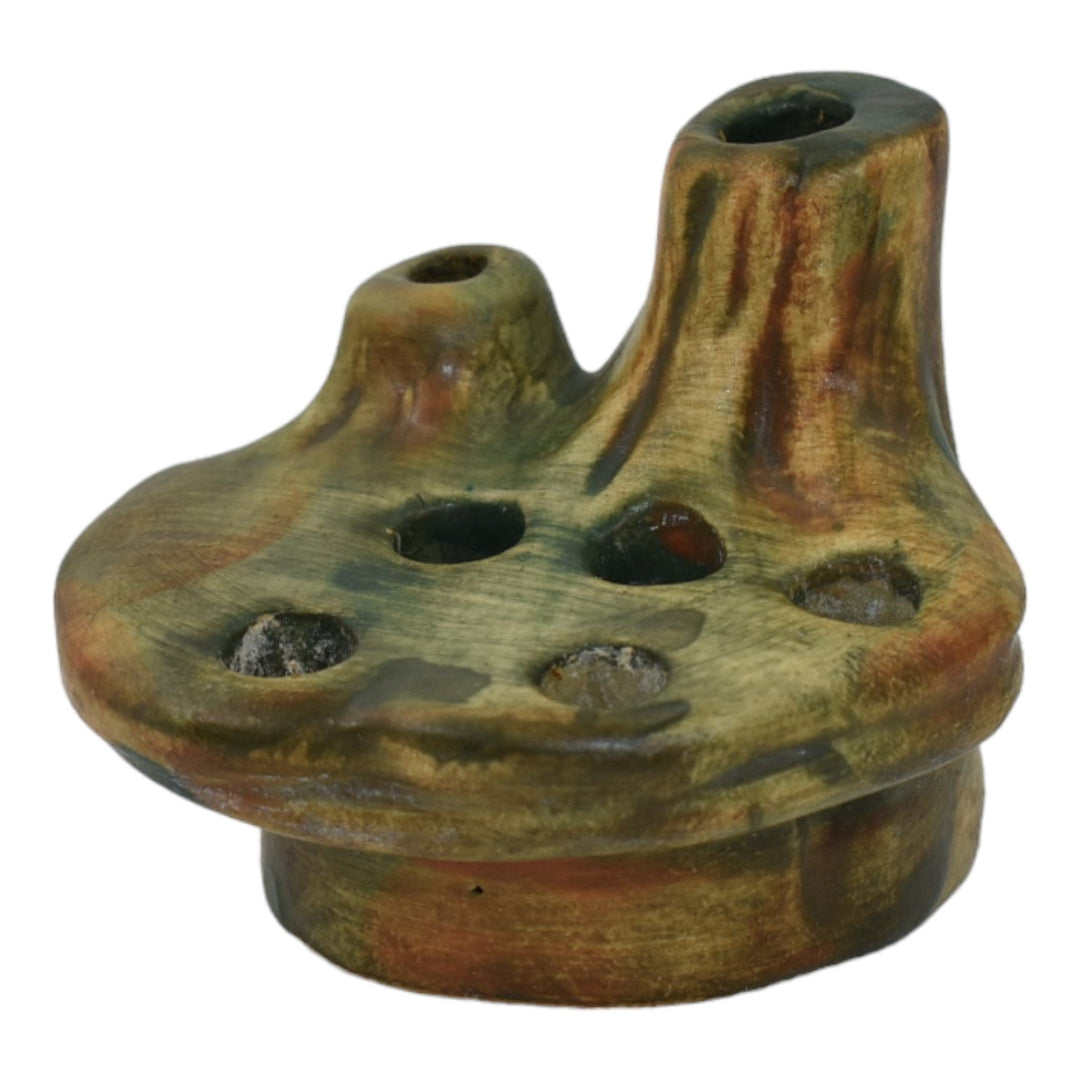 Weller Woodcraft 1920s Vintage Art Pottery Brown Green Stump Ceramic Flower Frog