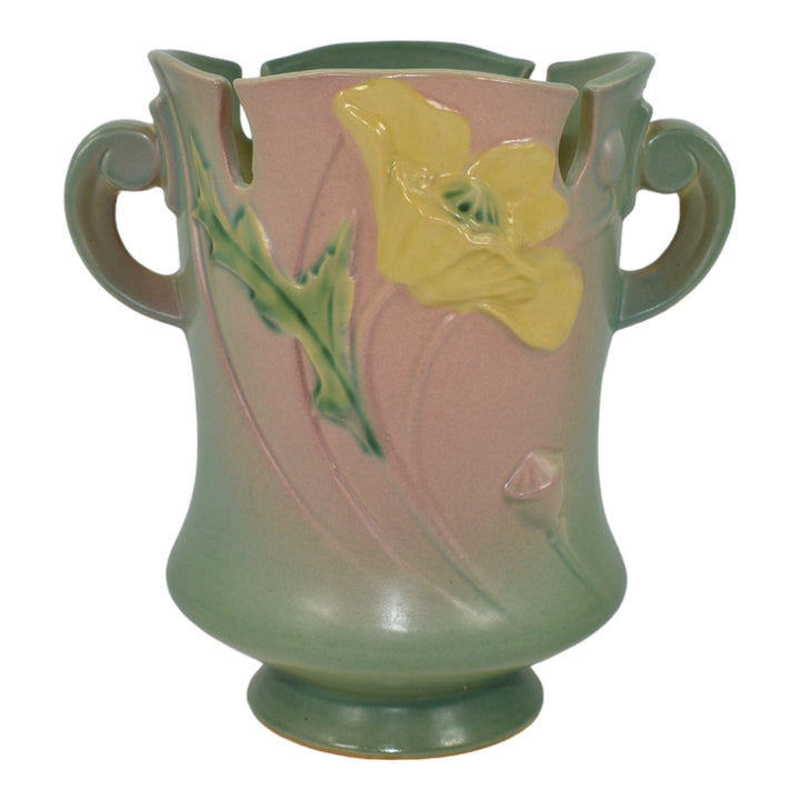 Roseville Poppy Green 1938 Vintage Art Deco Pottery Ceramic Vase 869-7