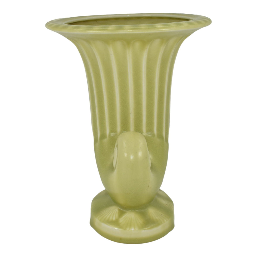 Rookwood 1937 Vintage Art Deco Pottery Matte Green Ceramic Cornucopia Vase 6613