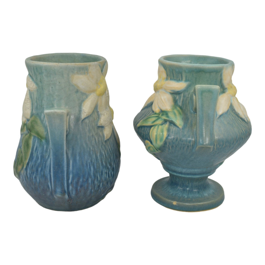 Roseville Clematis Blue 1944 Mid Century Modern Art Pottery Vases 103-6 188-6