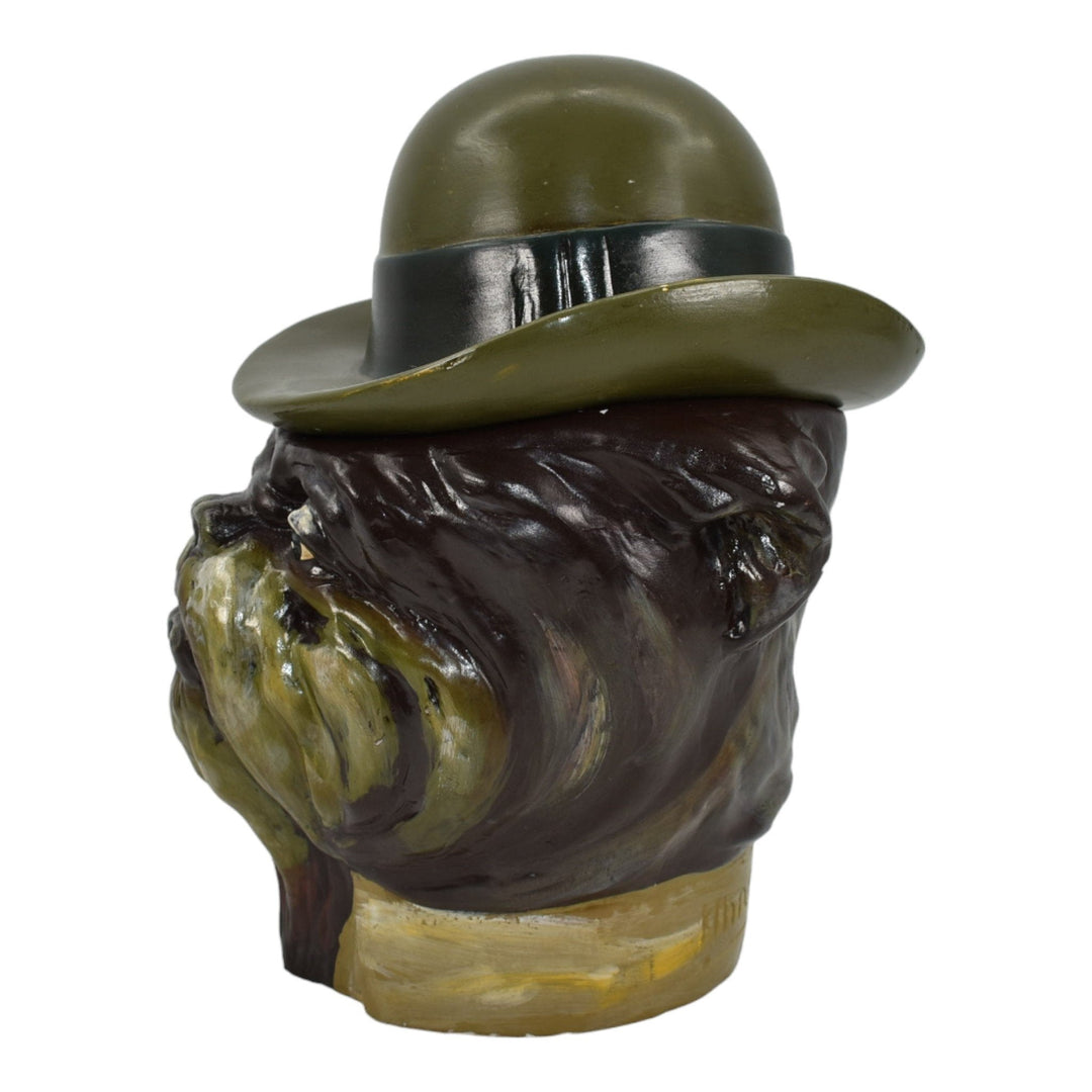 Xonex Ceramic Hand Painted Smoking Bulldog With Hat Figural Humidor Jar