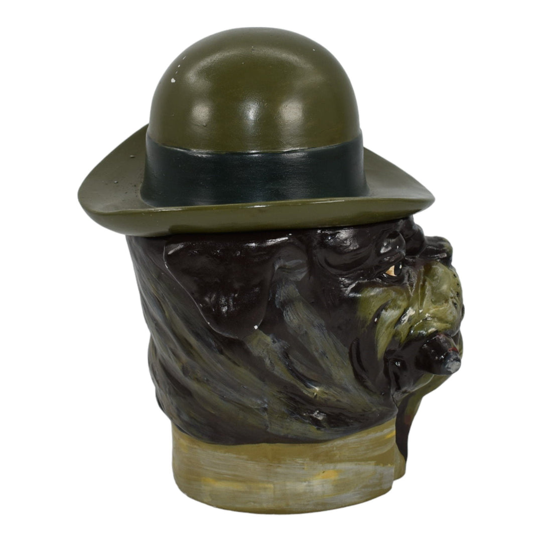 Xonex Ceramic Hand Painted Smoking Bulldog With Hat Figural Humidor Jar