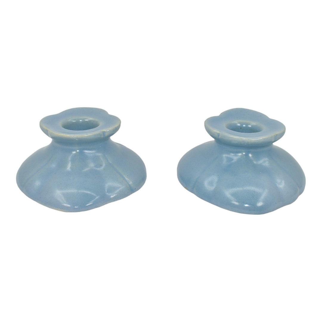 Weller Seneca 1933 Vintage Art Deco Pottery Matte Blue Ceramic Candle Holders