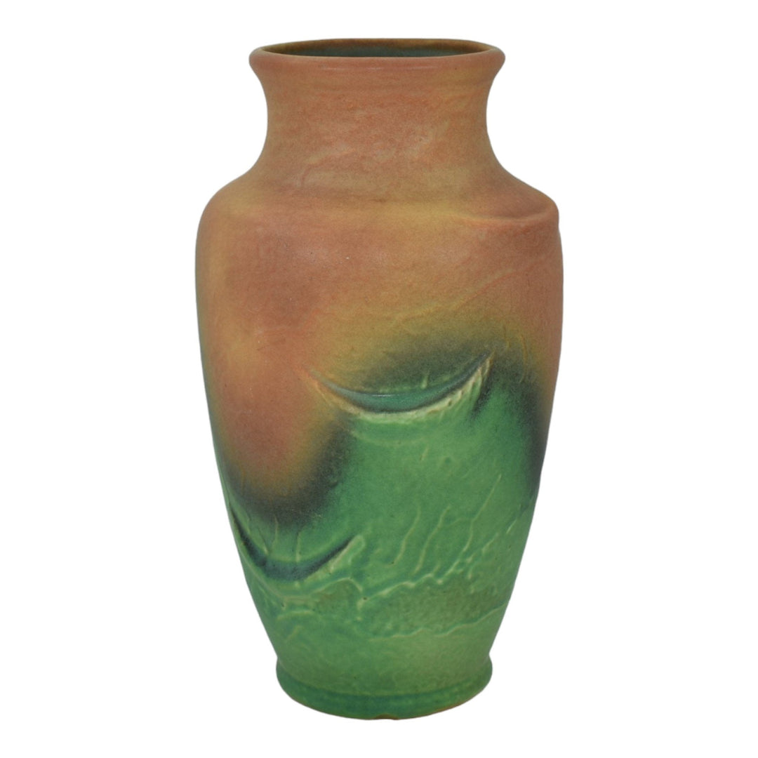 Weller Elberta 1930s Art Deco Pottery Crescent Design Green Brown Ceramic Vase