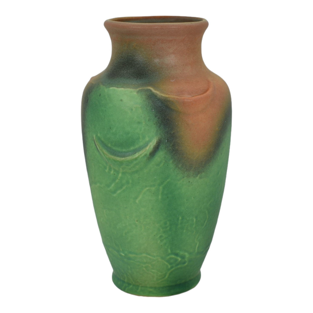 Weller Elberta 1930s Art Deco Pottery Crescent Design Green Brown Ceramic Vase