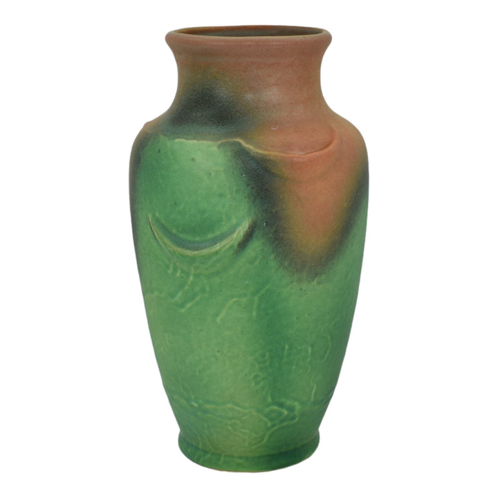 Weller Elberta 1930s Art Deco Pottery Crescent Design Green Brown Ceramic Vase