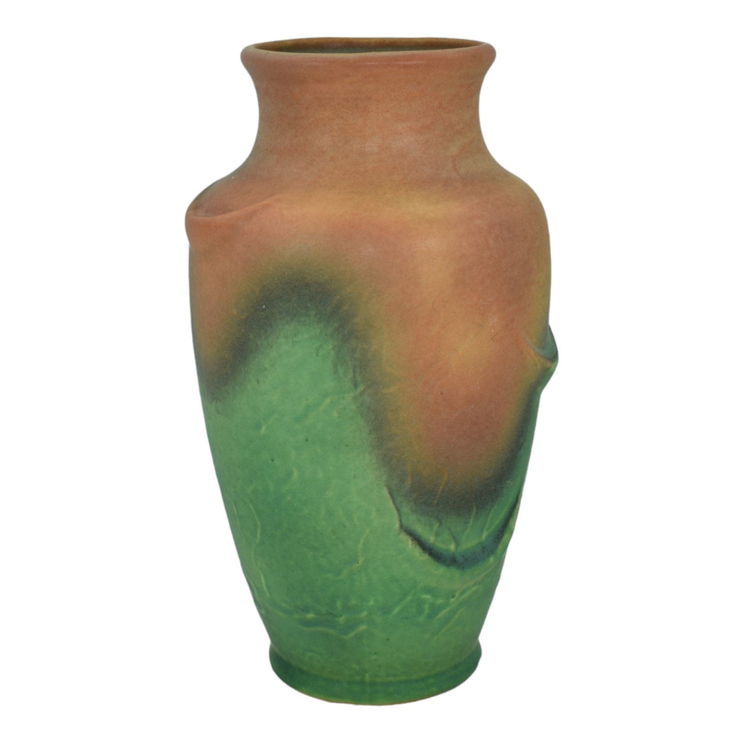 Weller Elberta 1930s Art Deco Pottery Crescent Design Green Brown Ceramic Vase