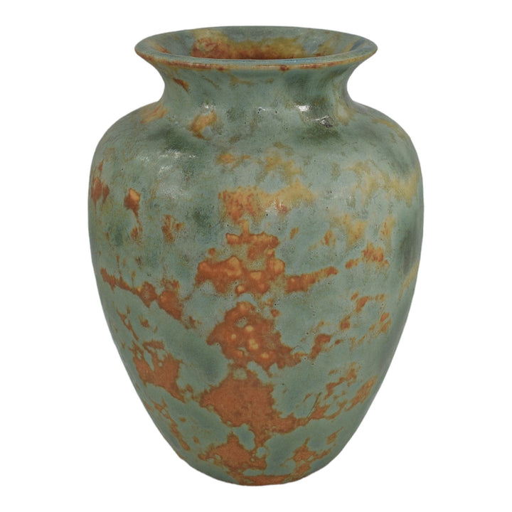 Burley Winter 1930s Vintage Arts And Crafts Pottery Green Orange Ceramic Vase