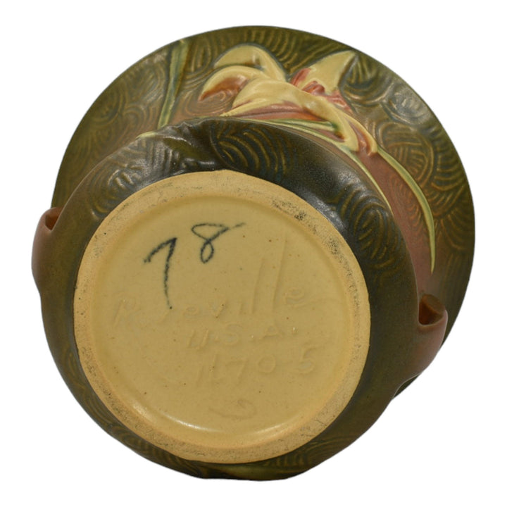 Roseville Zephyr Lily Brown 1946 Vintage Art Pottery Handled Ceramic Bowl 470-5