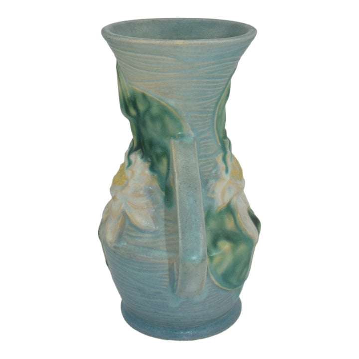 Roseville Water Lily Blue 1943 Vintage Mid Century Modern Art Pottery Vase 73-6