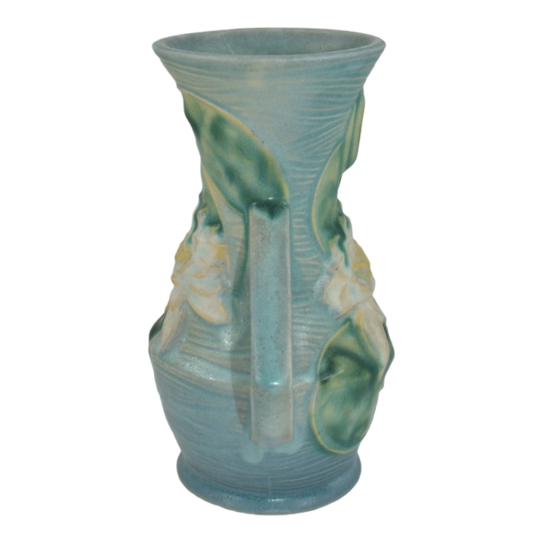 Roseville Water Lily Blue 1943 Vintage Mid Century Modern Art Pottery Vase 73-6