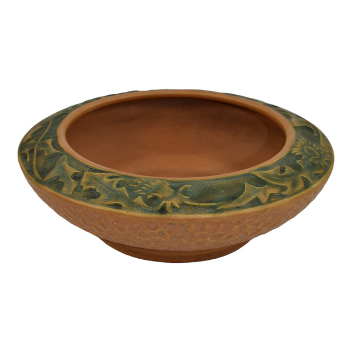 Weller Breton 1920s Art Pottery Matte Brown And Green Floral Bowl