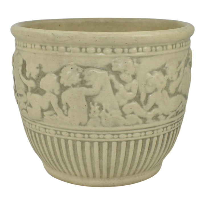 Weller Fairfield Ivory 1910s Arts And Crafts Pottery Cherub Jardiniere Planter
