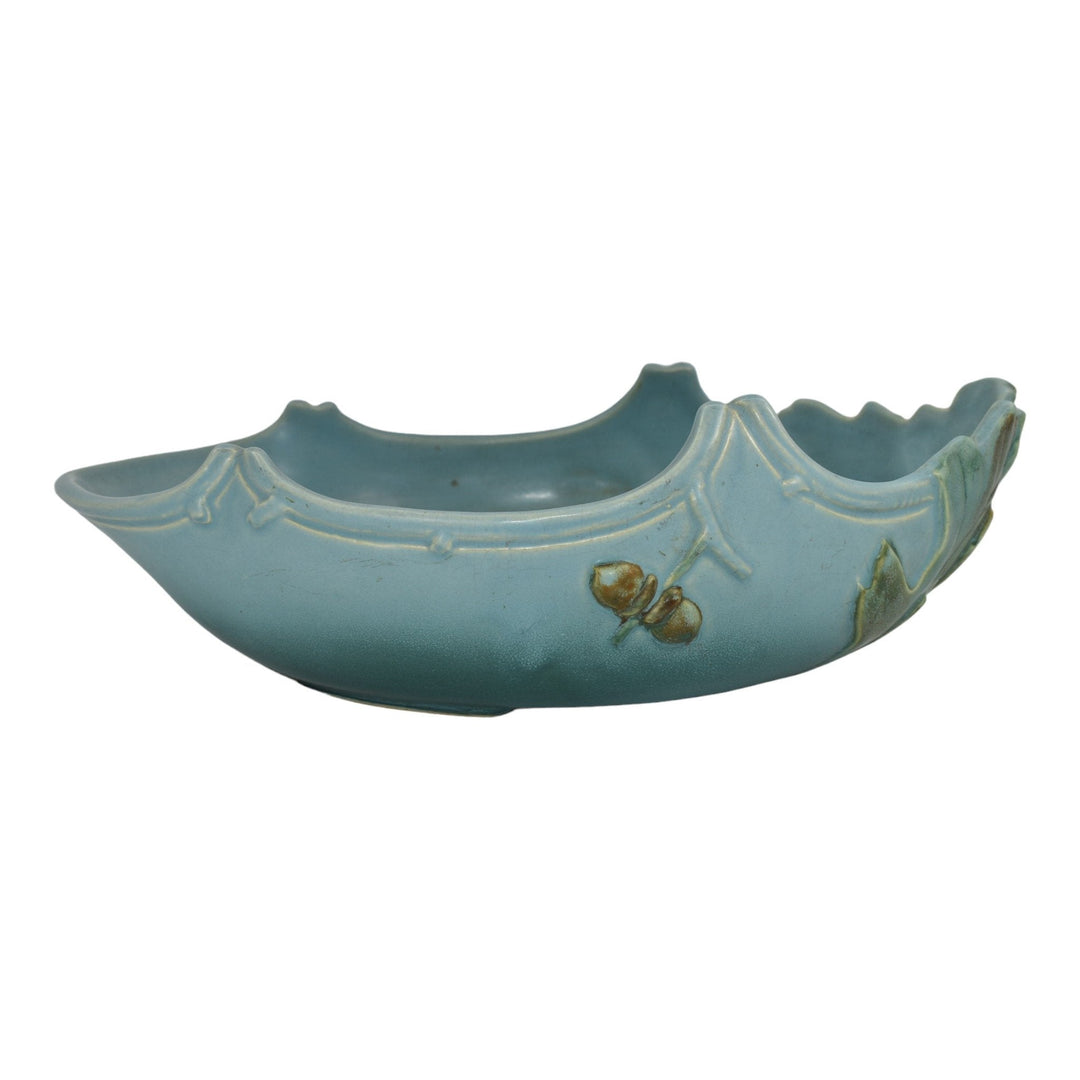 Weller Oak Leaf 1930s Vintage Art Deco Pottery Blue Ceramic Console Bowl