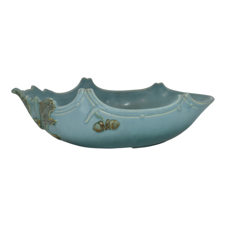 Weller Oak Leaf 1930s Vintage Art Deco Pottery Blue Ceramic Console Bowl