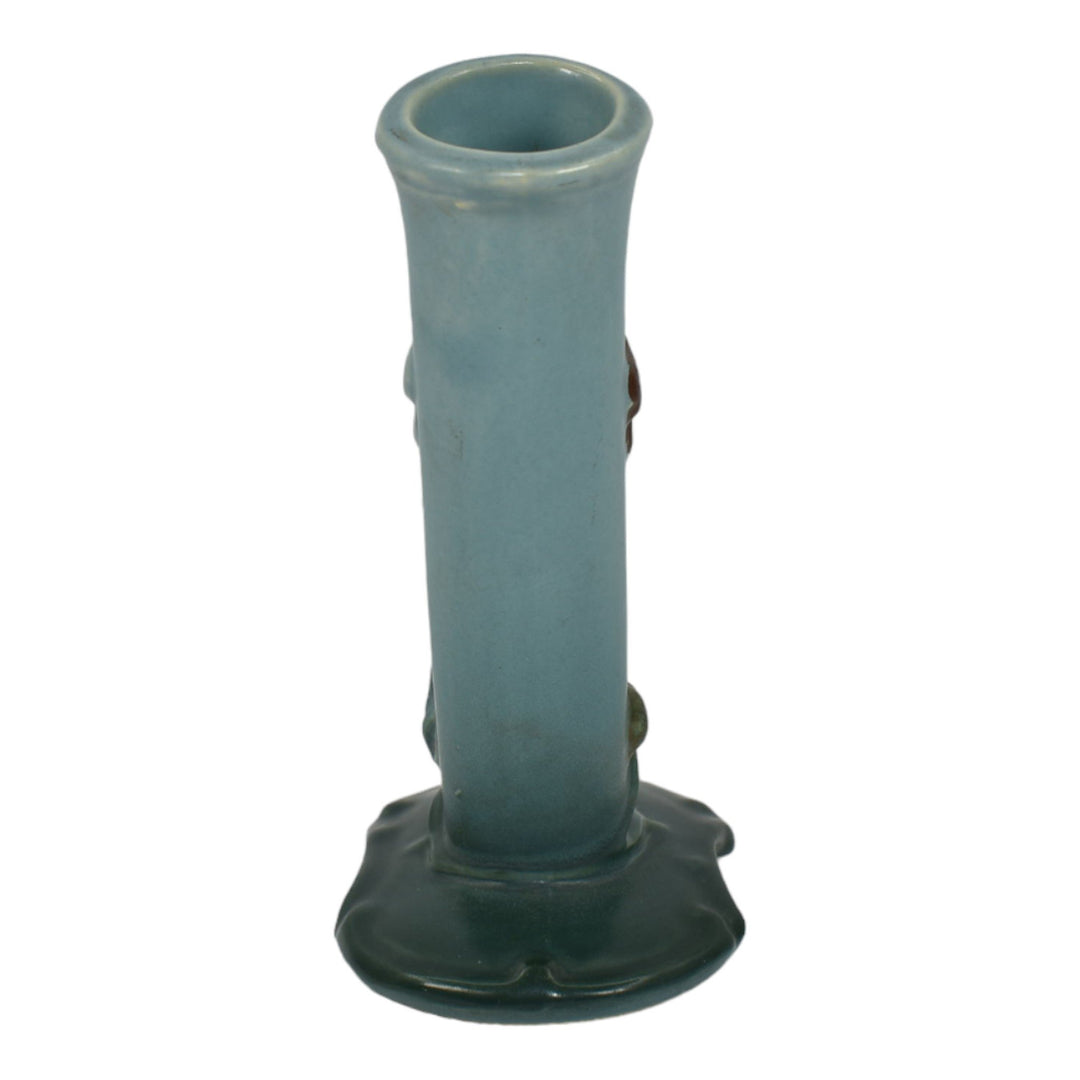 Weller Oak Leaf 1930s Vintage Art Deco Pottery Blue Ceramic Double Bud Vase - Just Art Pottery