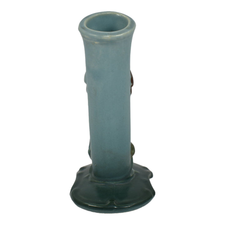 Weller Oak Leaf 1930s Vintage Art Deco Pottery Blue Ceramic Double Bud Vase - Just Art Pottery