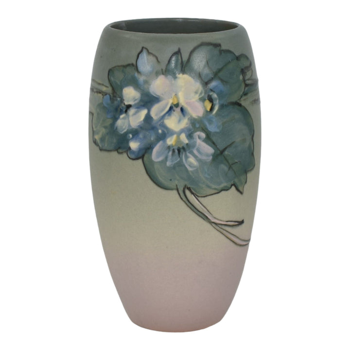 Weller Hudson 1920s Vintage Art Pottery Hand Painted Floral Blue Ceramic Vase