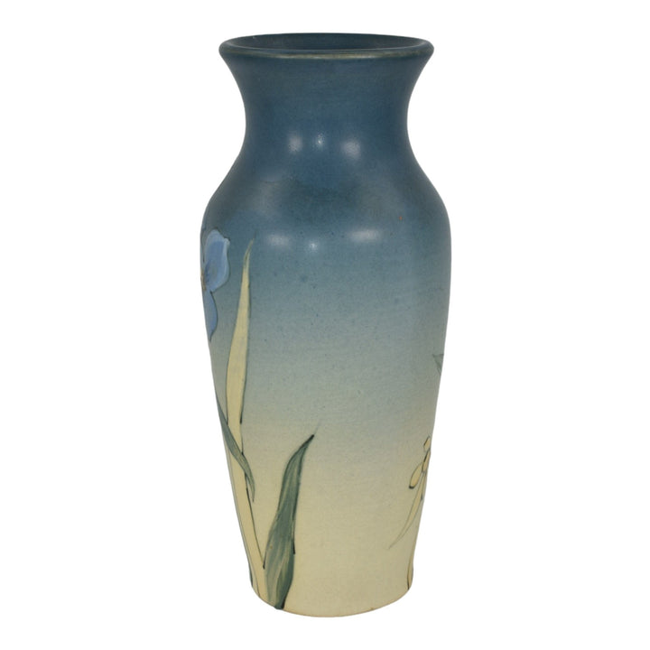 Weller Hudson 1920s Art Pottery Hand Painted Blue Floral Ceramic Vase England
