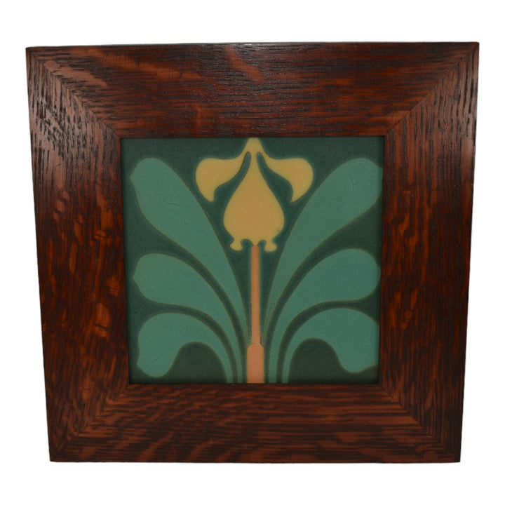 Van Briggle Comtemporary Art Nouveau Pottery Green Framed Ceramic Tile