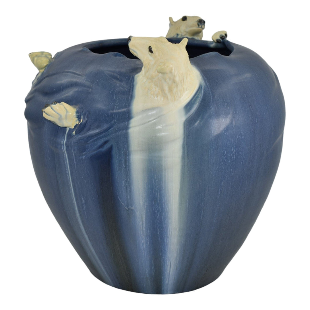 Ephraim Faience 2003 Hand Made Pottery Blue Polar Bear Ceramic Vase