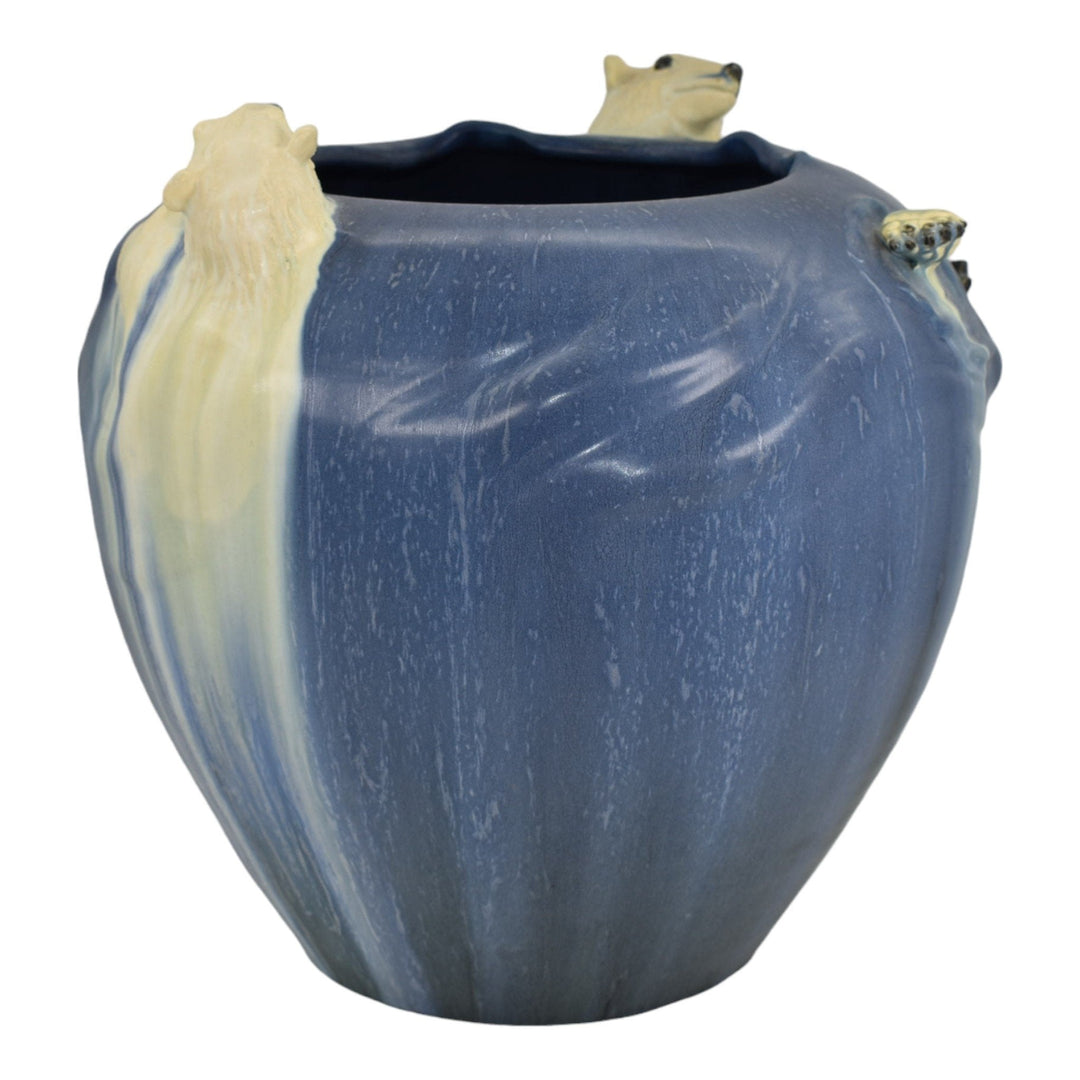 Ephraim Faience 2003 Hand Made Pottery Blue Polar Bear Ceramic Vase