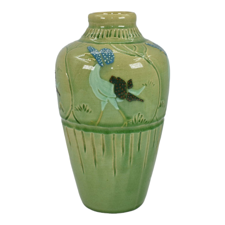 Weller Rhead Faience Birdimal 1904 Pottery Squeeze Bag Green Goose Vase Rhead