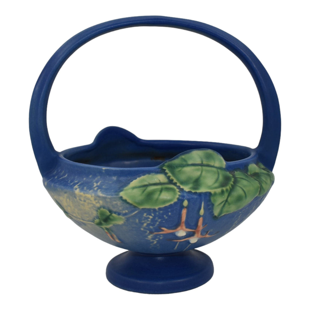 Roseville Fuchsia Blue 1938 Vintage Pottery Ceramic Basket Flower Frog 350-8