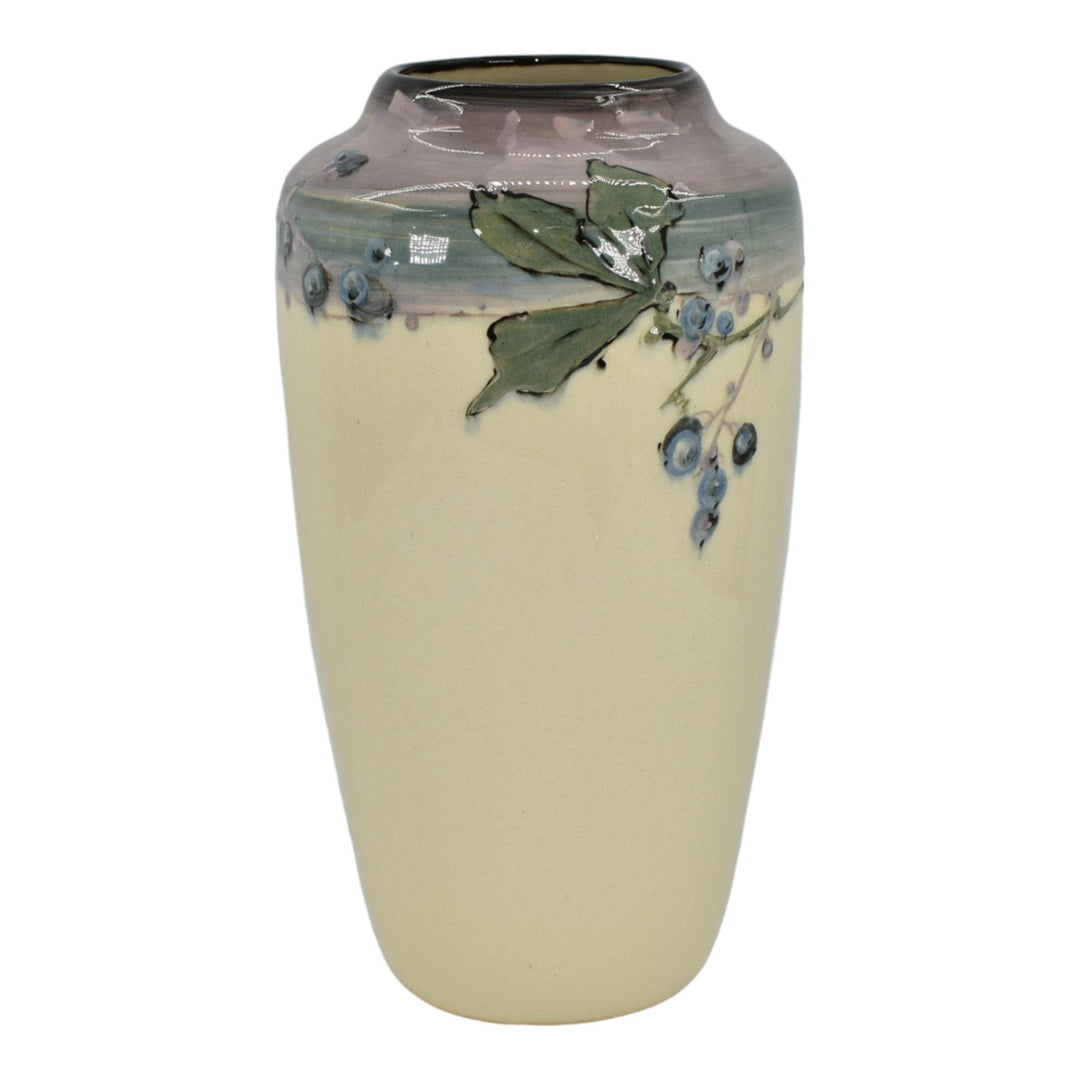 Weller Hudson High Glaze 1920s Art Pottery Hand Painted Vase berries