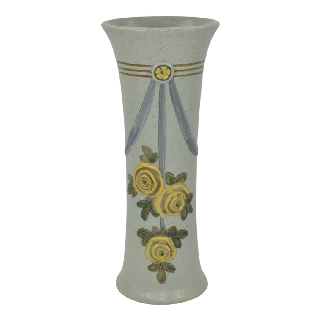 Weller Roma Blue Trial Glaze Variant 1910-20s Pottery Rose Tall Ceramic Vase - Just Art Pottery