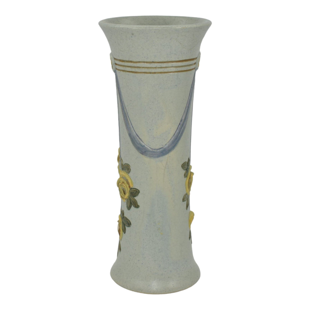 Weller Roma Blue Trial Glaze Variant 1910-20s Pottery Rose Tall Ceramic Vase - Just Art Pottery
