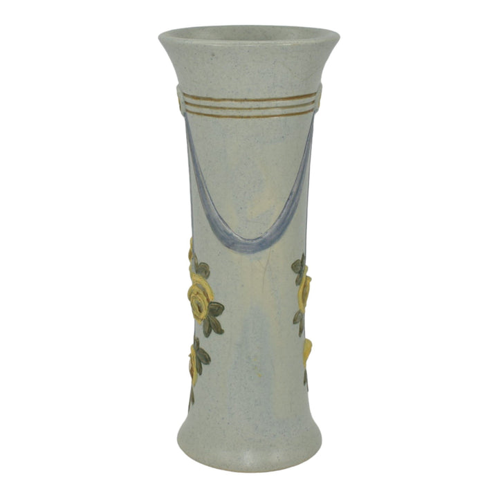 Weller Roma Blue Trial Glaze Variant 1910-20s Pottery Rose Tall Ceramic Vase - Just Art Pottery