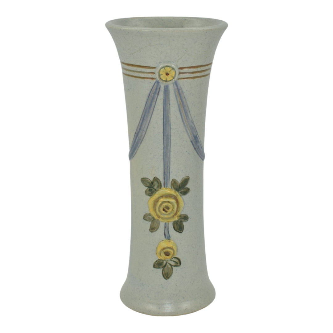 Weller Roma Blue Trial Glaze Variant 1910-20s Pottery Rose Tall Ceramic Vase - Just Art Pottery