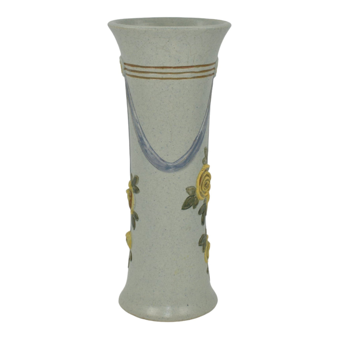 Weller Roma Blue Trial Glaze Variant 1910-20s Pottery Rose Tall Ceramic Vase - Just Art Pottery