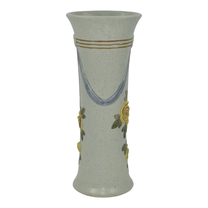 Weller Roma Blue Trial Glaze Variant 1910-20s Pottery Rose Tall Ceramic Vase - Just Art Pottery