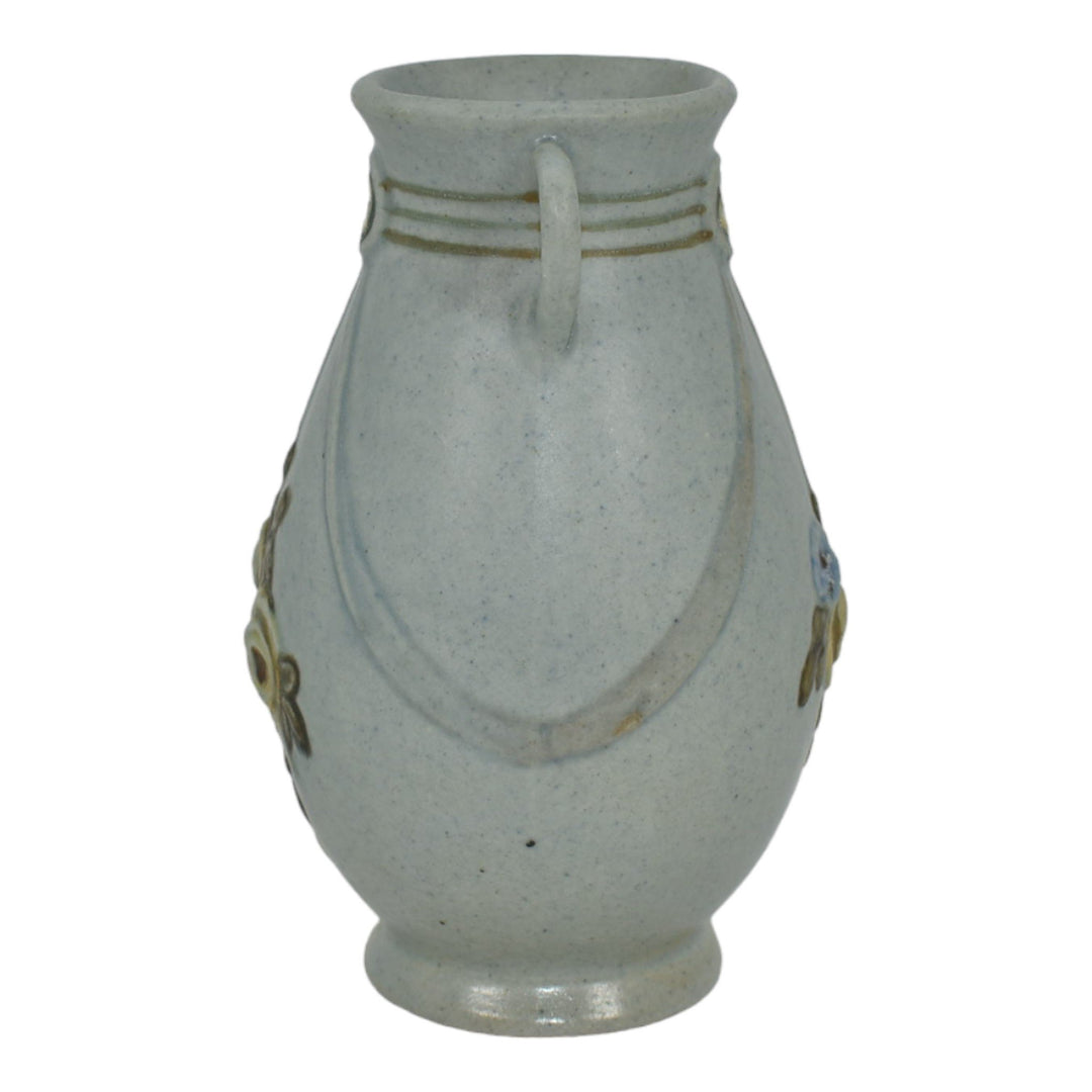 Weller Roma Blue Trial Glaze Variant 1910-20s Pottery Yellow Rose Ceramic Vase - Just Art Pottery