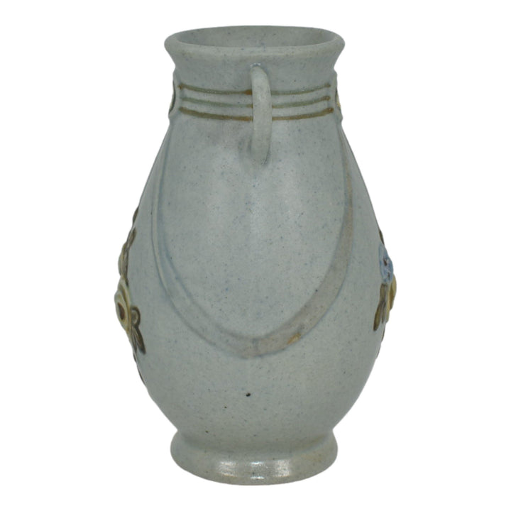 Weller Roma Blue Trial Glaze Variant 1910-20s Pottery Yellow Rose Ceramic Vase - Just Art Pottery
